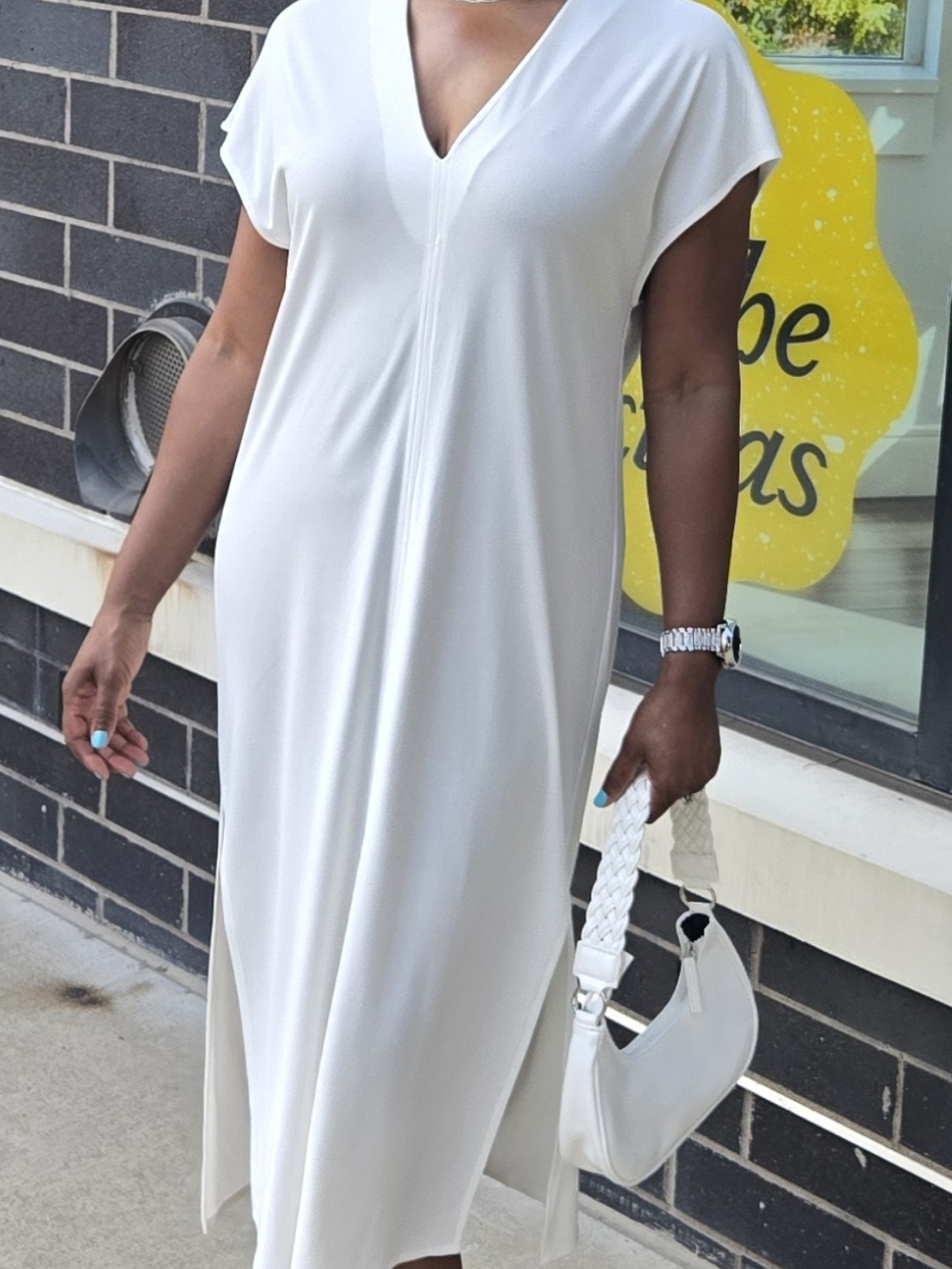 Zara Cream V-Neck Midi Dress